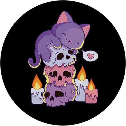 Purple Cat on Skulls Cute Aesthetic Anime Kawaii PopSockets Standard PopGrip