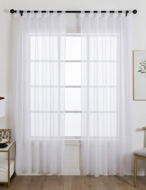 ZebraSmile 1 Panel Tab Top Voile Curtains, White Loop Sheer Drapes for Living Room, Bedroom, Wedding, Big Window 88(H)