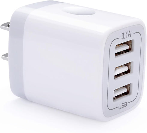 USB Wall Charger Adapter 18W/3Amp Fast Multiple 3-Ports Plug Charger Block Cube Box USB Brick Charging Base Compatible
