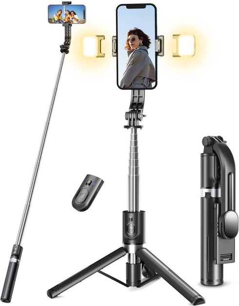 Pnitri Selfie Stick Tripod with Light, 45'' Selfie Stick with Wireless Remote, Portable