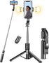 Pnitri Selfie Stick Tripod with Light, 45'' Selfie Stick with Wireless Remote, Portable