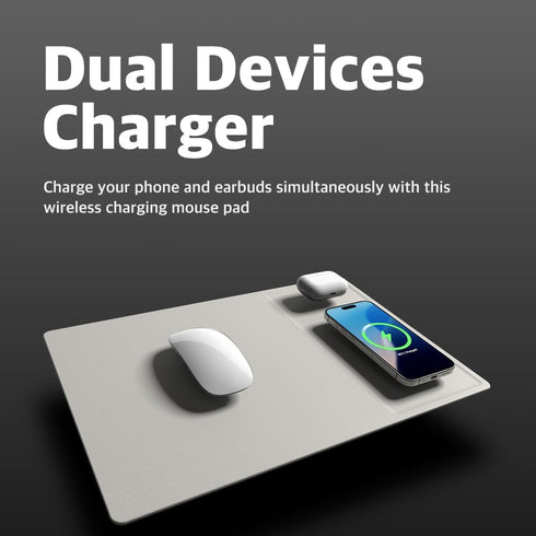 POUT H3 PRO Dual Qi Wireless Charging Mouse Pad Dual Fast Wireless Chargers for Smartphones and Earbuds Smooth Surface