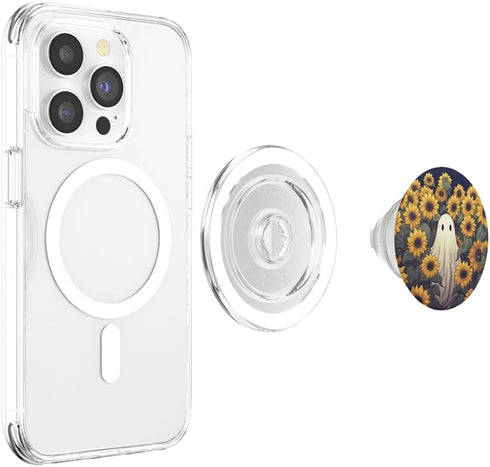Cute Halloween Floral Garden PopSockets PopGrip for MagSafe Vintage Ghost Sunflower Pattern