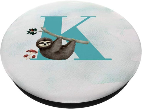 Cute Sloth Teal Color Initial Letter K PopSockets Swappable PopGrip