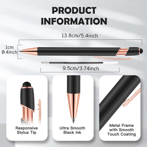 12 PCS 2-in-1 Stylus Retractable Ballpoint Pens, 1.0 mm Black Ink Metal Stylus for Touch Screens, Mixed Color