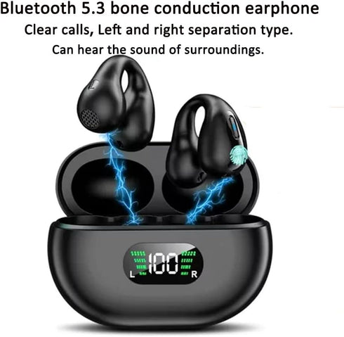 Wireless Ear Clip Bone Conduction Headphones, Open Bluetooth Earphones for Running, Sports, Cycling