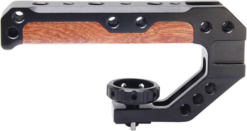 Wooden Camera Top Handle with 3 Cold Shoes, FUGASUN Grip for DSLR with 1/4", 3/8" Threaded Holes