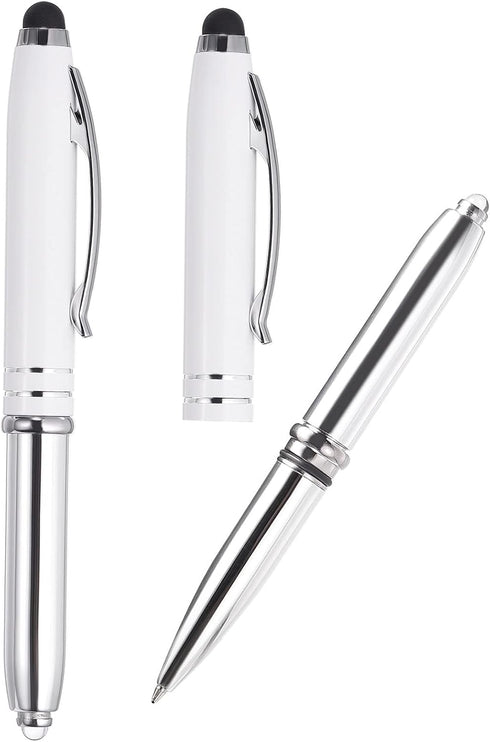 PATIKIL 2 Pack Ballpoint Pen with Stylus Tip and LED Flashlight, 3 in 1 Metal Pen Black Ink 1.0mm for Touch Screens