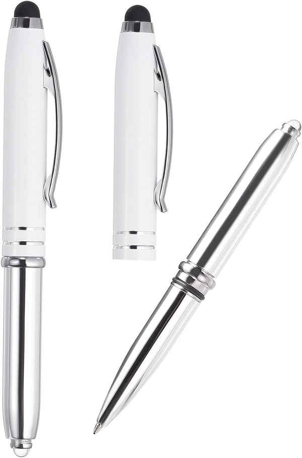PATIKIL 2 Pack Ballpoint Pen with Stylus Tip and LED Flashlight, 3 in 1 Metal Pen Black Ink 1.0mm for Touch Screens