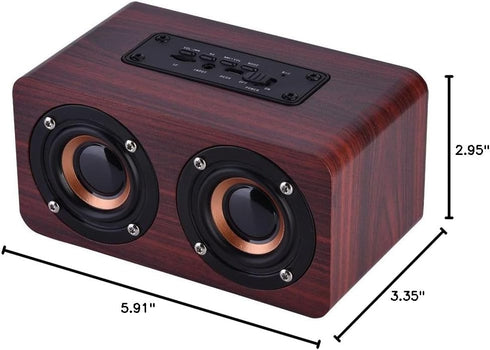 PUSOKEI Mini Bluetooth 4.2 Speaker, Wooden Stereo Loudspeakers, Portable Rechargeable Music Speakers with 3.5mm Input