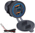 3 Ports 18W USB Car Charger with Switch - 12-24V Dual QC 3.0 USB & PD USB C Cigarette Lighter Socket, Dashboard Mount