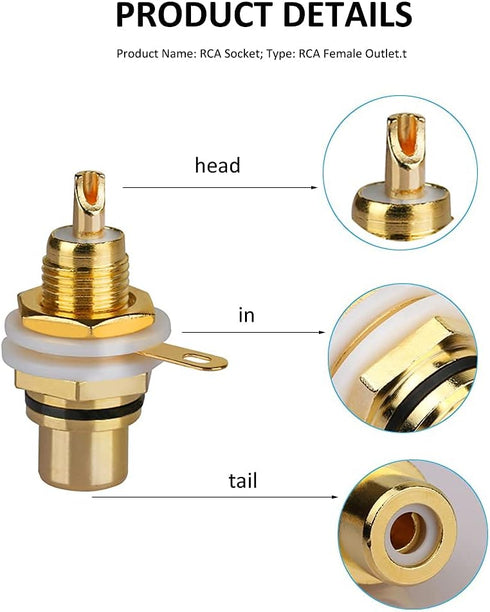 10Pcs Audio Terminal Jack Panel Mount | RCA Lotus Head Welding Female Socket Connector (5Pcs Black + 5Pcs Red)