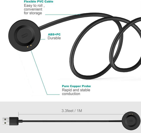 E ECSEM Charging Cable - Compatible for iTouch Air 4/3 and Sport 4/3 Smartwatch, 2Pack USB Charger Cord (Black)