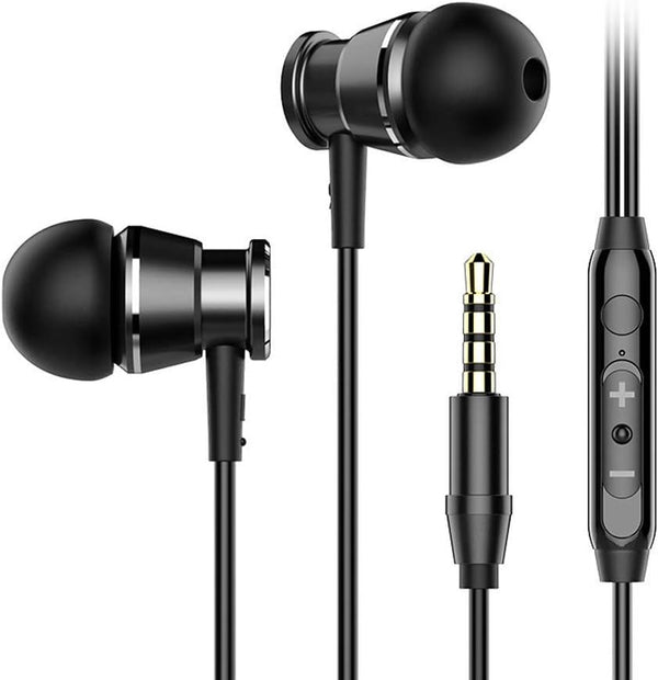 Noise Isolating Wired Earbuds with Microphone, Compatible with Samsung Galaxy S10 S9 Plus A10e A15 A14 A12 A13 - Black