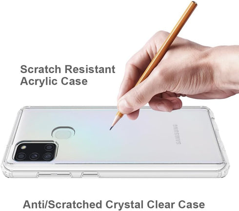 Samsung Galaxy A21s Case Crystal Clear Slim Hard Case Hybrid Shockproof Bumper with Tempered Glass Screen Protector