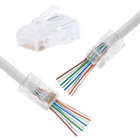 RJ45 Pass Through Connector 8P8C UTP Network Plug, Gold Plated CAT6 Cable (50 Pack)