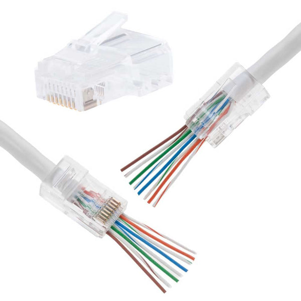 RJ45 Pass Through Connector 8P8C UTP Network Plug, Gold Plated CAT6 Cable (50 Pack)