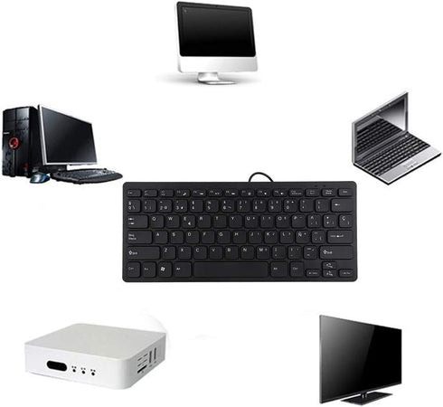 Mini Portable Wired Spanish Keyboard Ñ, USB Interface for Desktop Computer, 78 Keys