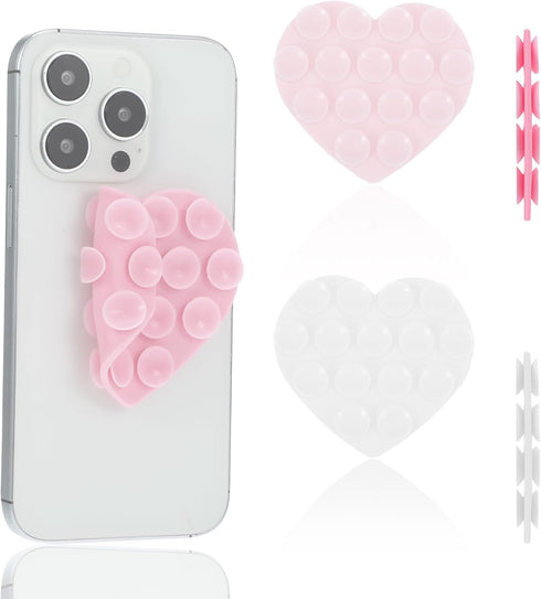 Nogeqi 2PCS Heart Suction Phone Grip Silicone Suction Phone Case Heart Suction Cup