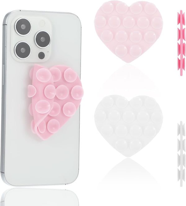 Nogeqi 2PCS Heart Suction Phone Grip Silicone Suction Phone Case Heart Suction Cup