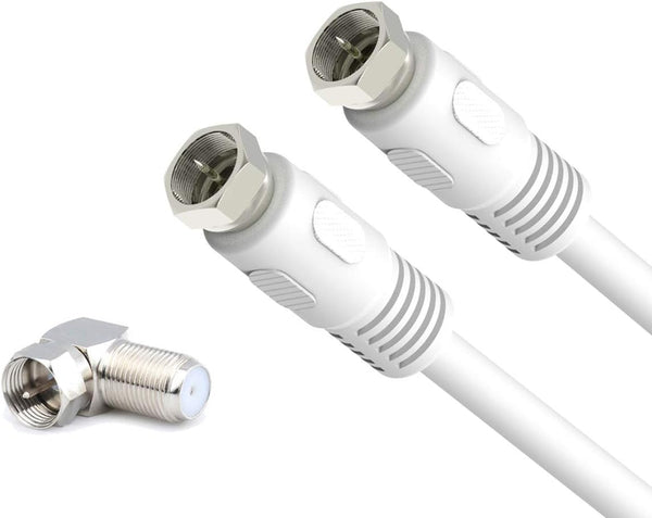 RG6 Coax Cable 15 feet, White 75 Ohm Quad Shield Digital Cord with F-Male Connectors
