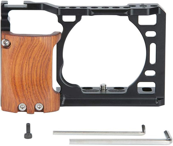NICRYRIG Cage Kit for Sony A6400 A6500 Mirrorless Camera with Wooden Handle Grip