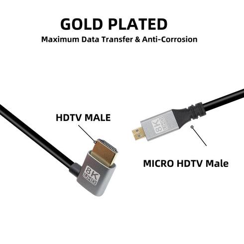 90 8K 18Gbps 2.1 8k@60Hz, 1080p, 3D, 0.5m) RIIEYOCA Degree Left Angle UHD HDTV Male to Micro HDTV Male Extended Cable