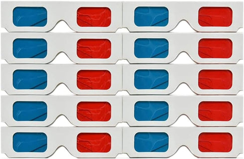 3D Paper Glasses Red and Cyan Anaglyph, 50 Pairs with White Cardboard Frame