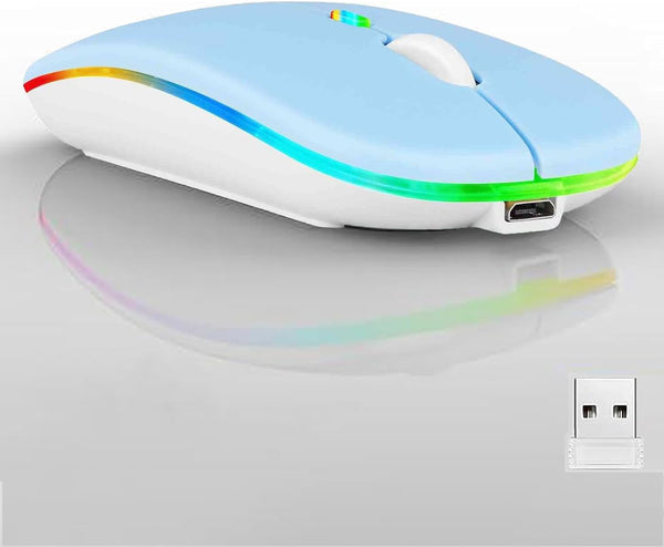 Wireless Bluetooth Mouse, LED Dual Mode Rechargeable Slim Laptop Mouse (BT5.2+USB Receiver), Portable for Laptop,
