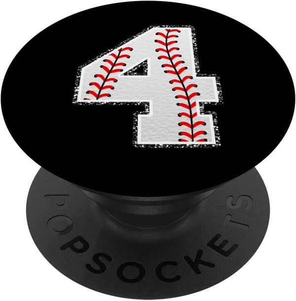 #4 Baseball Distressed Number PopSockets Standard PopGrip for Baseball Fans