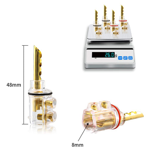 Viborg Audiocrast 4X HiFi Speaker Banana Plug Connectors 4MM BFA Type with Heat Shrink Tubing - Gold