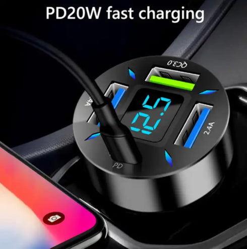 RDRKR 66W USB C Car Charger, 4-Port Cigarette Lighter Adapter, QC 3.0, PD, 2.4 A for Android/iPhone/Tablets