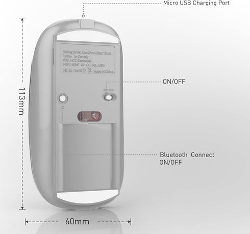 Rechargeable Wireless Bluetooth Mouse, Compatible with iPad Pro, MacBook, Chromebook, and Windows (Silver)
