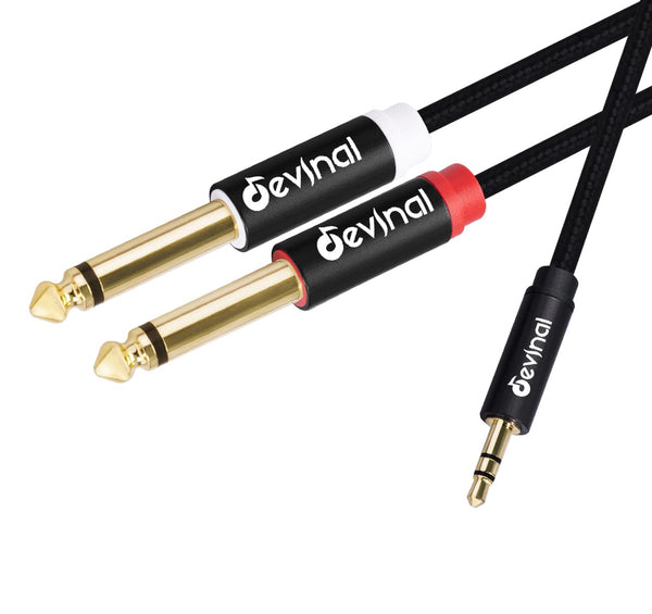 Devinal 3.5mm TRS to Dual 1/4" (6.35mm) TS Y-Cable, 1/8" to Two 6.35mm Mono Stereo Splitter Cord, 3FT