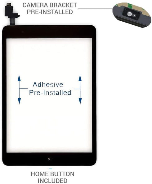 PUNG Screen Replacement for iPad Mini 1/2, A1432 A1454 A1455 A1489 A1490, Black Touchscreen Digitizer with Home Button