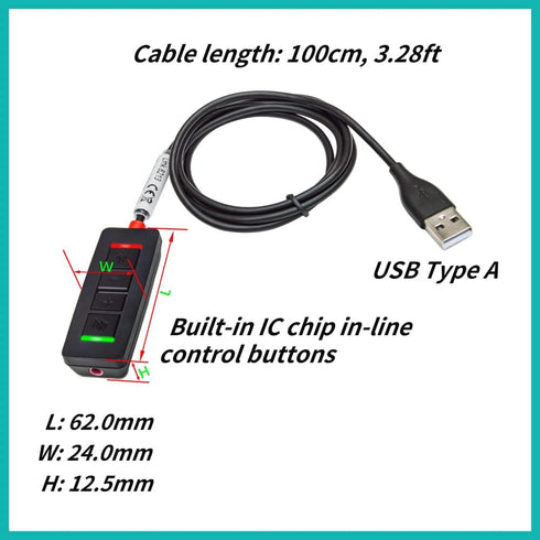 3.5 mm to USB Adapter Headset Headphone Cable 3.28 ft, Mic-Supported with In-line Mic Mute & Volume Control