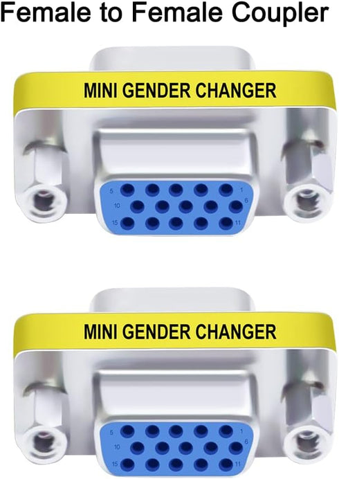 DTECH 3-Pack VGA Connector Female to Female Gender Changer, Male to Female Adapter, Male to Male Coupler