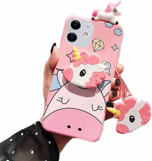 Unicorn Case for iPhone 11 6.1”, 3D Cartoon Design Cute Elastic Kickstand Protective Case for Kids and Teens