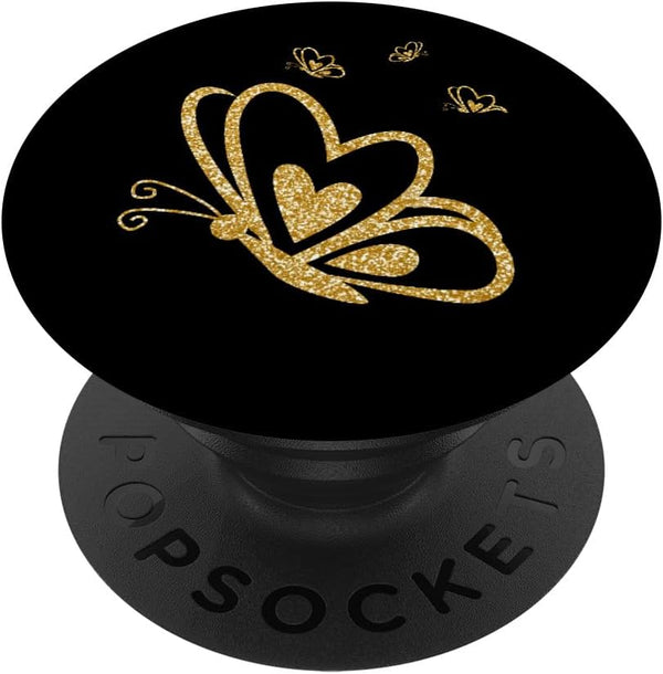 PopSockets Standard PopGrip Butterfly Heart Gold - No Sparkle, Swappable Grip for Phones & Tablets