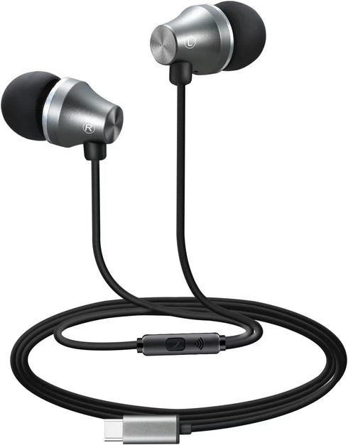 iRAG A101C USB C Headphones Earbuds with Microphone - Wired Type C Plug in in-Ear Earphones for Samsung Galaxy, Google Pixel and Most USB C Devices (Gun Metal)