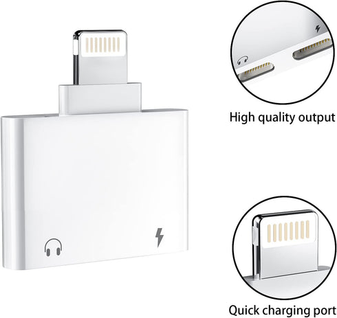 Iphone Dual Lightning Headphone Adapter Audio Charger(2pack)Jack Dongle Splitter 2in1 Adaptador Para AUX Earphone Converter Apple MFI Certified Compatible With 13 12 11 Pro Max Mini Xs Se 7 X Xr 8Plus