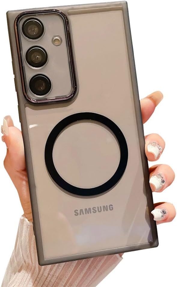 Compatible Magnetic Clear Case for Galaxy A54 5G, Slim Thin TPU Bumper Shockproof Camera Lens Protective (Black)