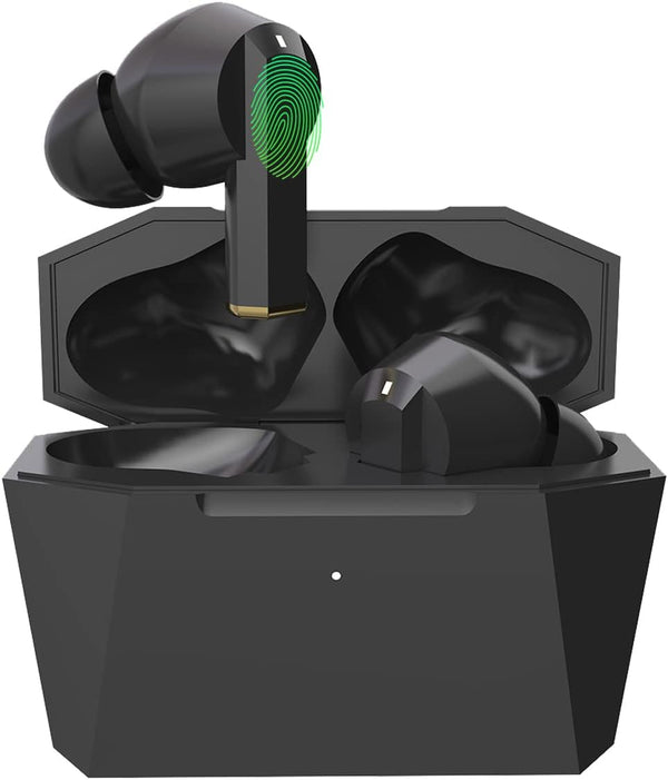 Black True Wireless Earbuds, Bluetooth 5.0, Touch Control, Active Noise Cancelling, Type-C Charging Case 320mAh