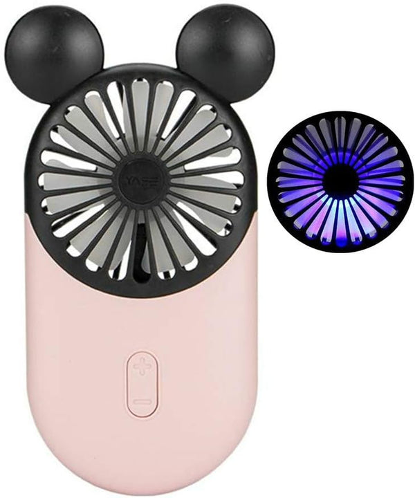 Cute Personal Mini Fan, Handheld & Portable USB Rechargeable Fan with LED Light, 3 Adjustable Speeds, Pink