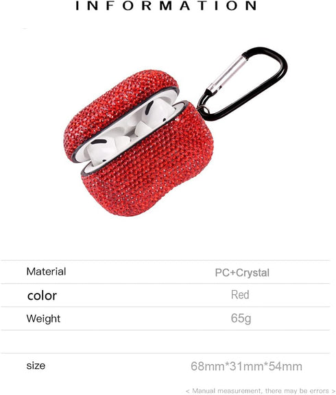 Sparkly Diamond Case for AirPods Pro 1&2 - Shockproof Rhinestone Cover Skin with Keychain, Rro Red