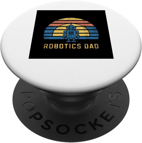 Robotics Dad Vintage Cute Blue Robot Rainbow Retro Tee PopSockets Standard PopGrip
