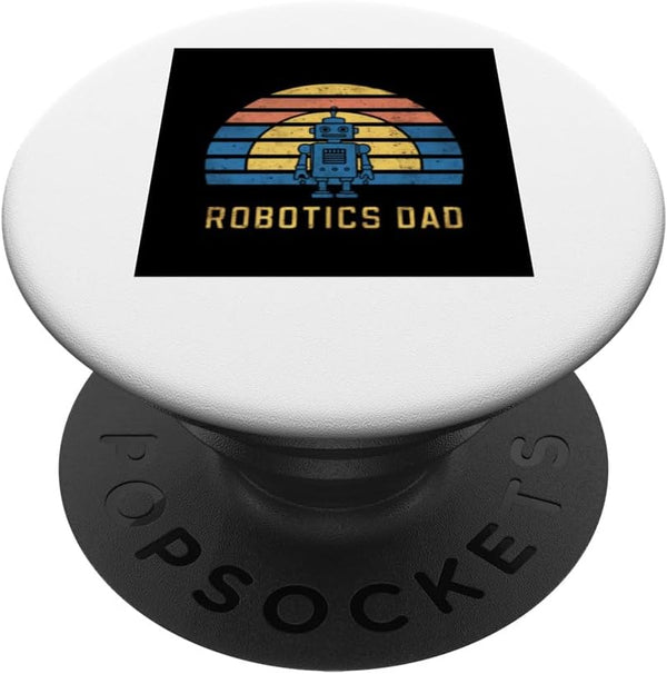Robotics Dad Vintage Cute Blue Robot Rainbow Retro Tee PopSockets Standard PopGrip