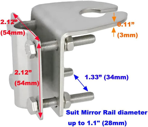 UngSung SO-239, 3/8" 24 Truck Antenna Mirror Mount Bracket Heavy Duty Stainless Steel Side Rail Mast Clamp Mount