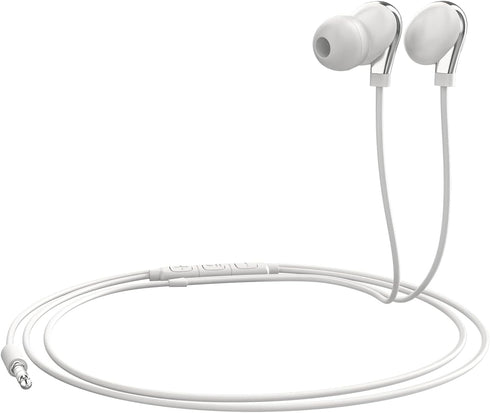 Earbud Headphones with Built-in Microphone & Volume Control, 3.5mm Jack Earphones for iPhone/iPod/iPad/MP3 (White)
