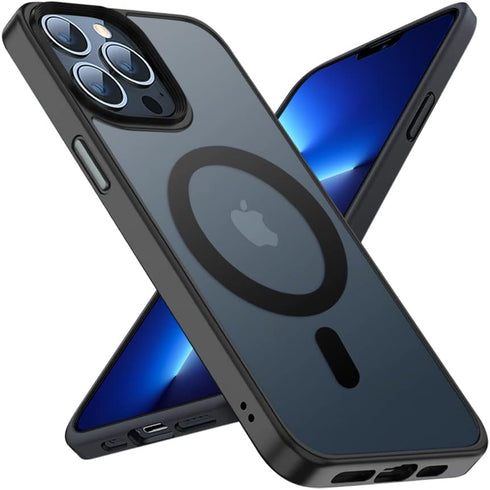 Mgnaooi iPhone 13 Pro Case, Black Translucent Matte Back with Aluminum Alloy Keys, MIL-Grade Shockproof